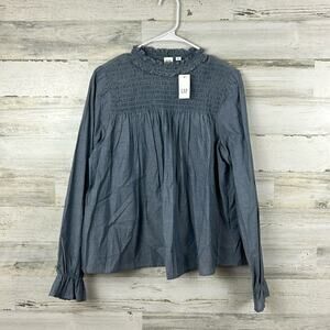 Gap Women’s S Blue Lightweight Boho Ruffle Collar Long Sleeve Blouse NWT